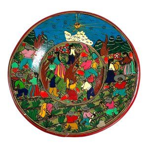 Vintage Story Telling Mexican Ceramic Hanging Dish Folk Art Mexico 9.5" READ
